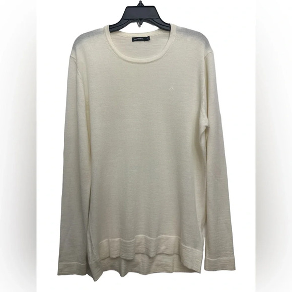 J. Lindeberg Newman Perfect Merino Jumper Sweater Size XL  Crew Neck Ivory Logo - Picture 1 of 7